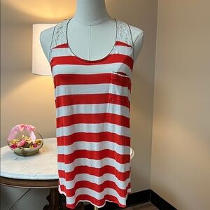 Collective Concepts Red and White Striped Lace-Back Tank Top